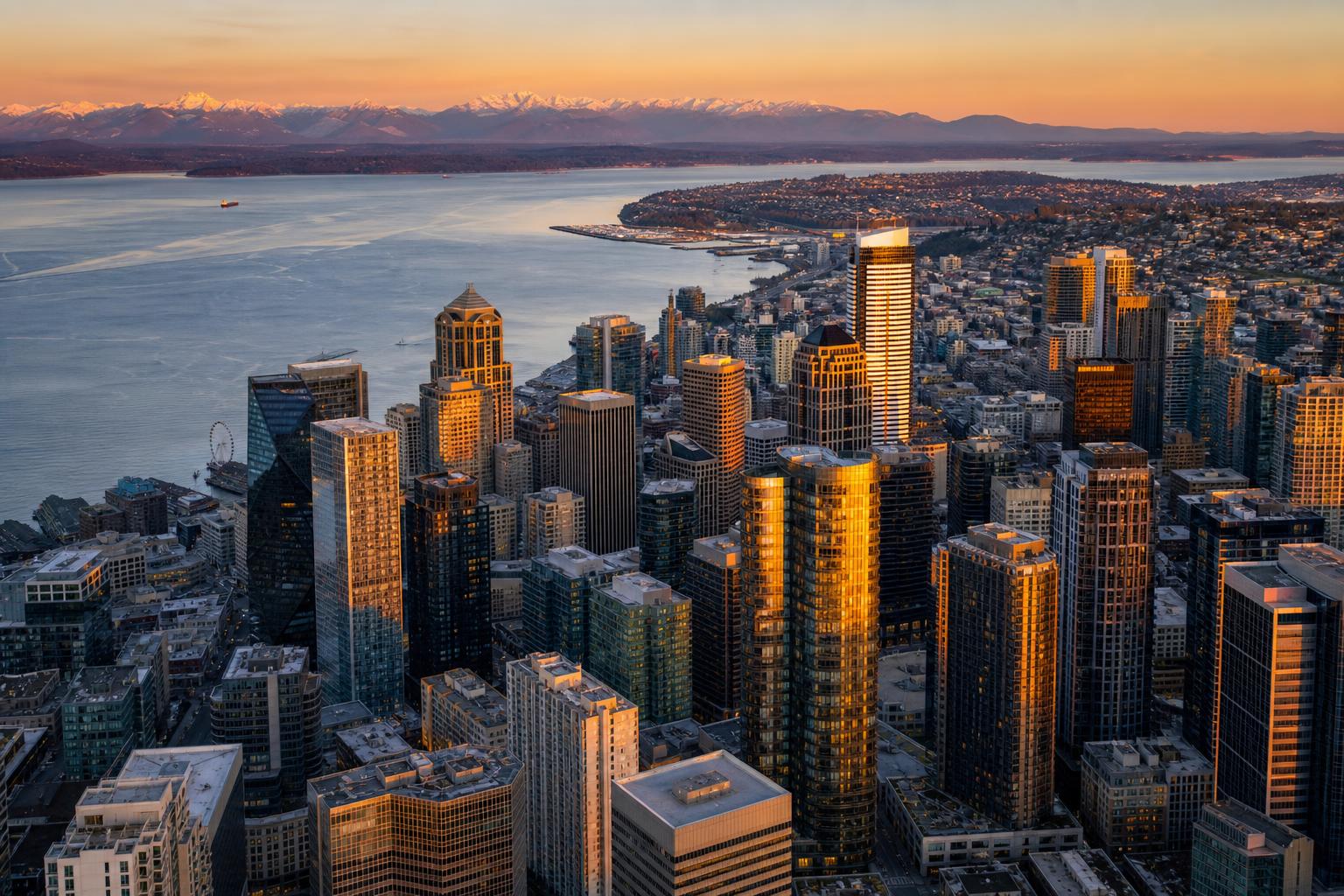 Aerial view of downtown Seattle skyline