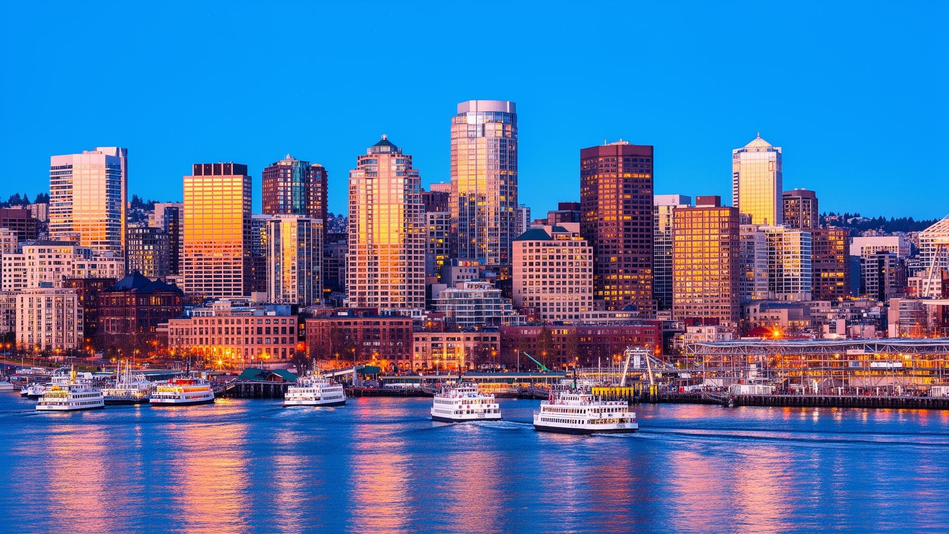 Seattle waterfront at dusk